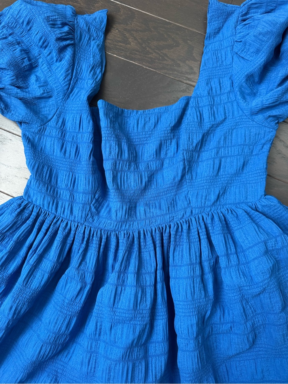 Women’s Pink Lily Blue Puff-Sleeve Cotton Dress - Picture 4 of 4